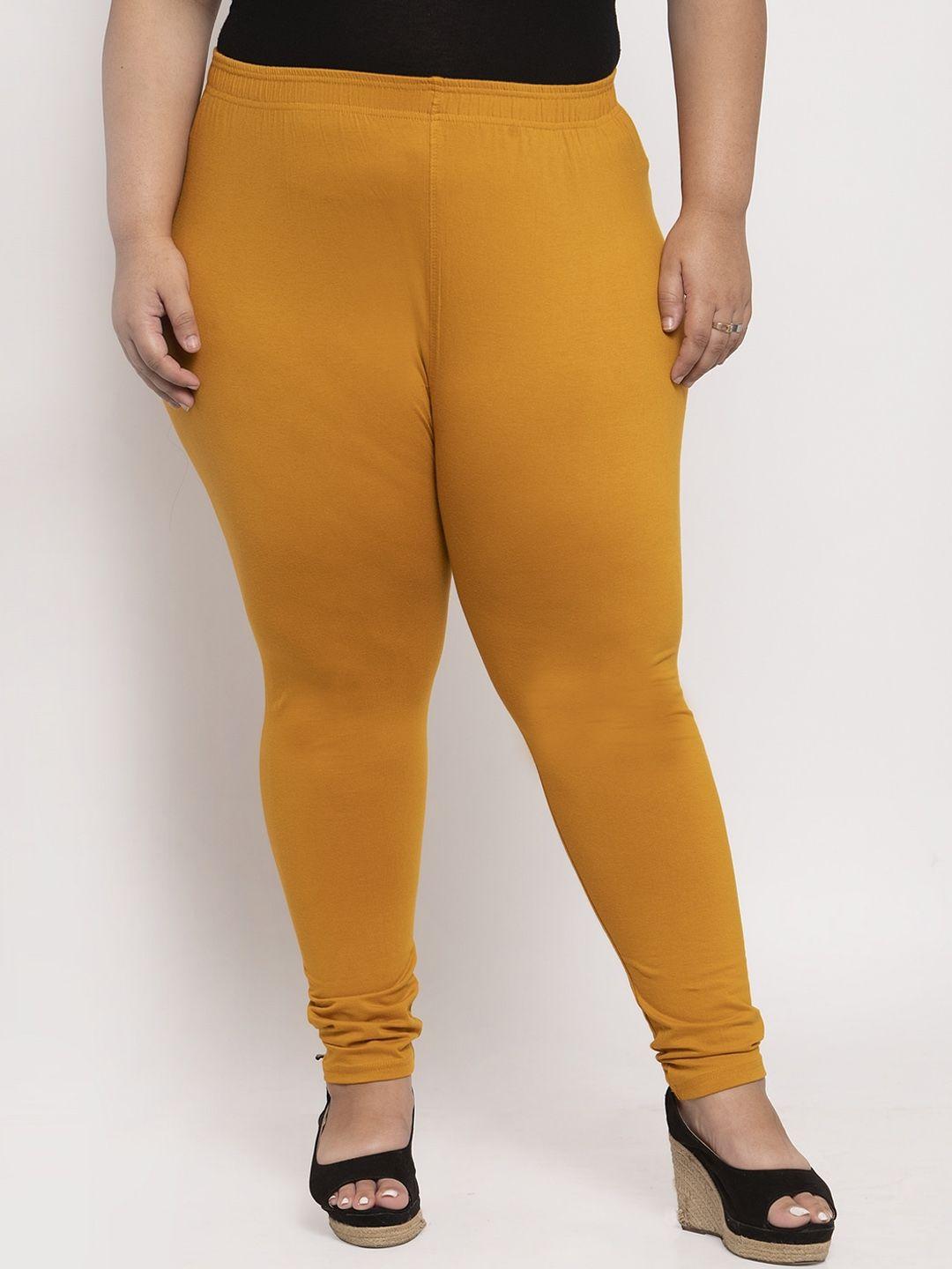 tag 7 plus women mustard yellow solid ankle-length plus size leggings
