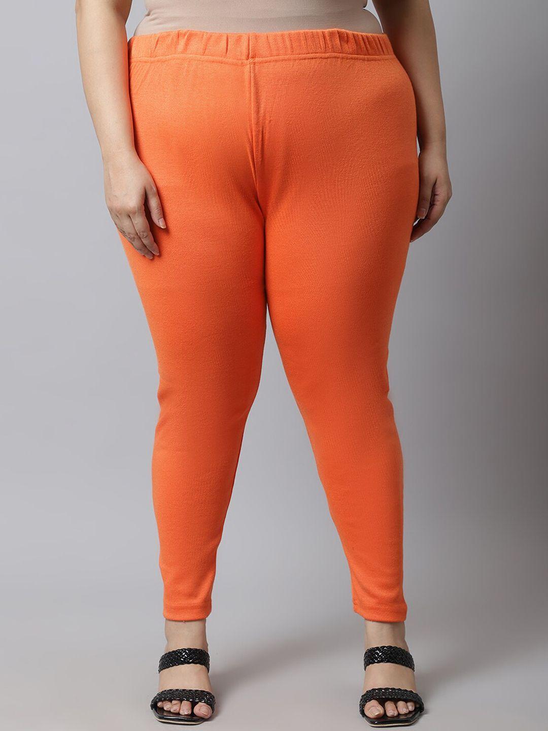 tag 7 plus women plus size orange solid ankle-length leggings