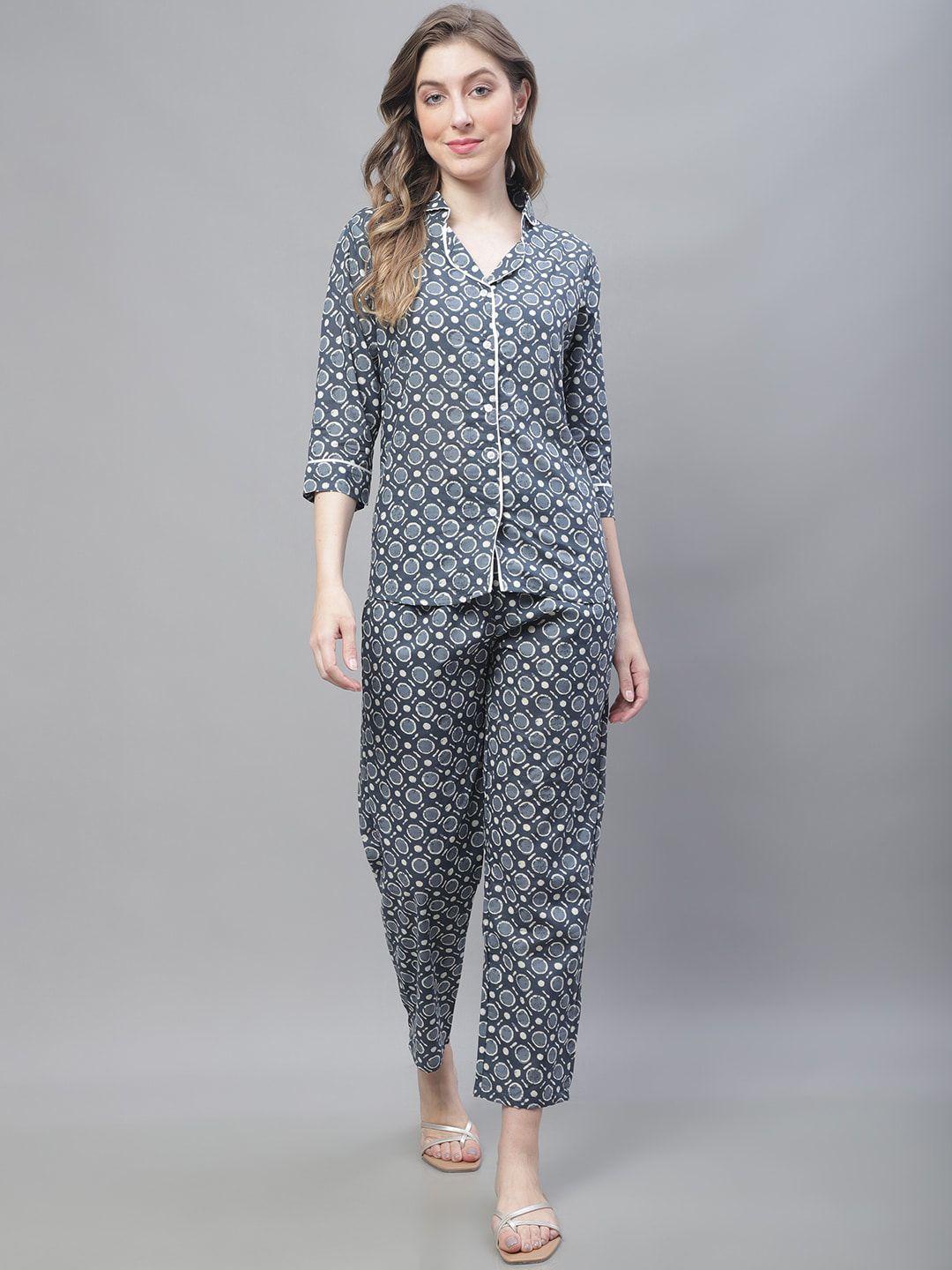 tag 7 polka dots printed pure cotton night suit