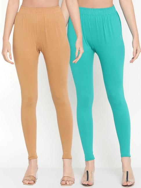 tag 7 turquoise & beige cotton leggings - pack of 2