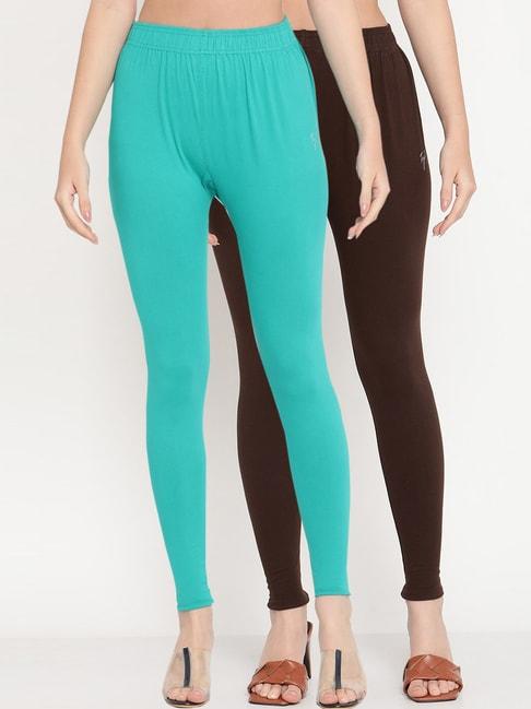 tag 7 turquoise & brown cotton leggings - pack of 2