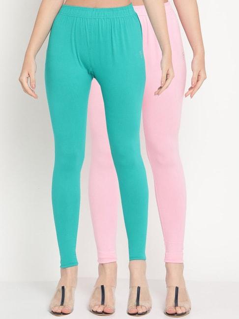 tag 7 turquoise & pink cotton leggings - pack of 2