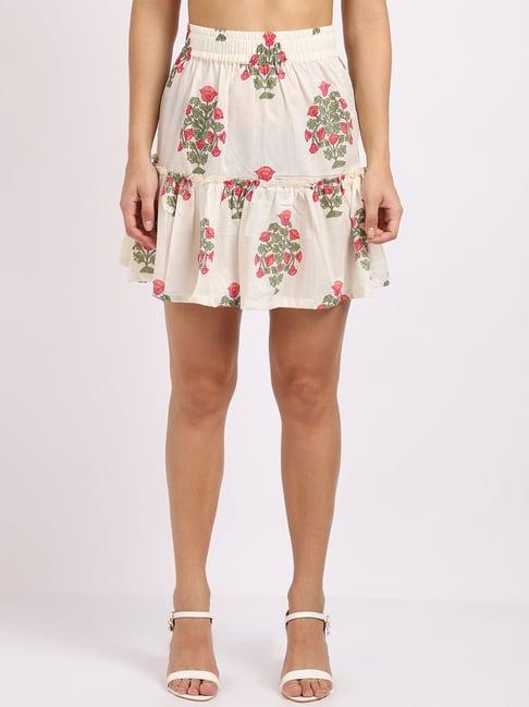tag 7 white cotton floral print skirt