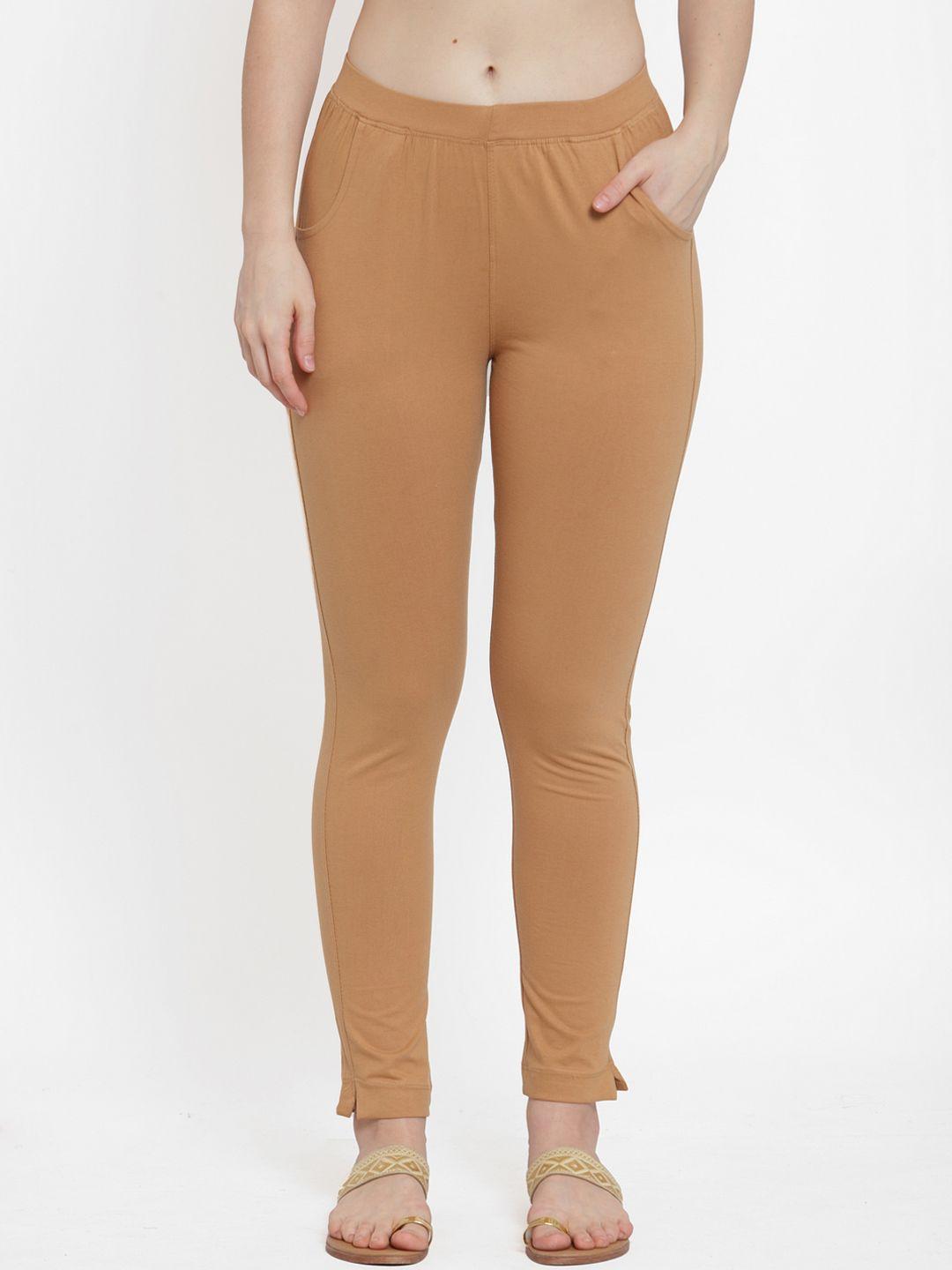 tag 7 women beige solid ankle-length leggings