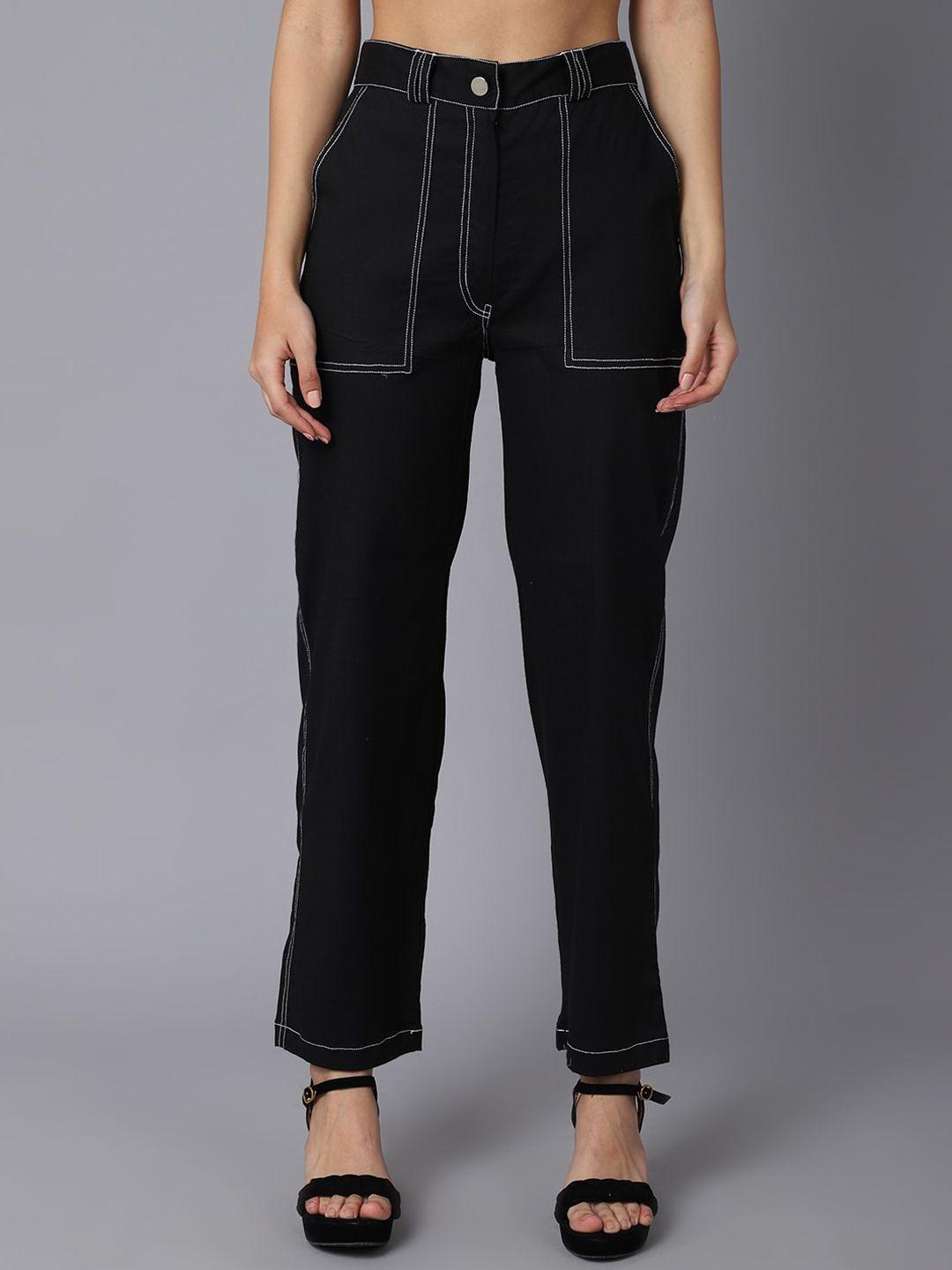 tag 7 women black smart straight fit trousers