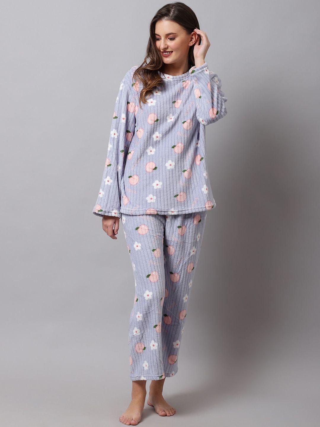 tag 7 women blue & white printed night suit