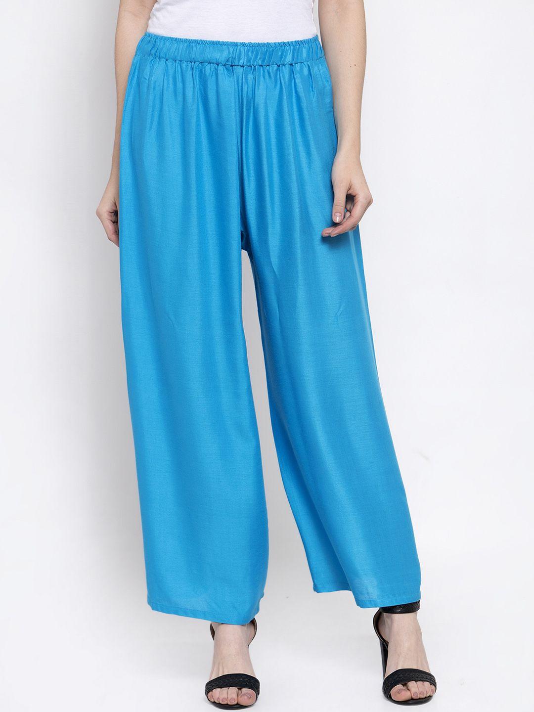 tag 7 women blue solid flared palazzos