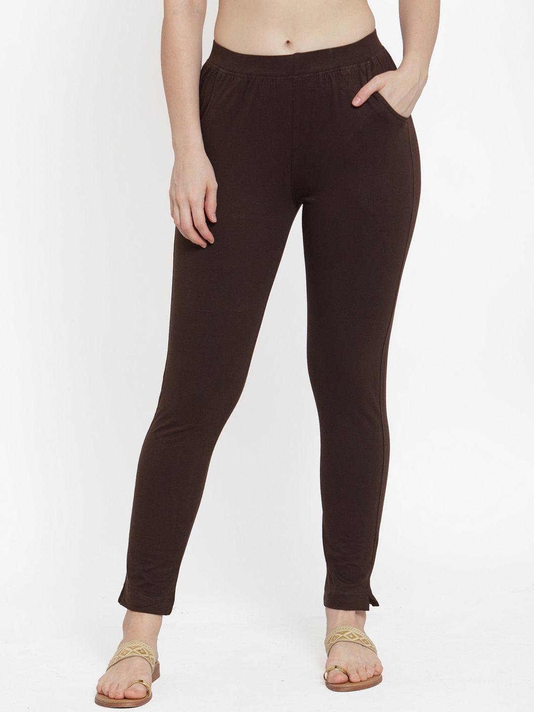 tag 7 women brown solid ankle-length legging
