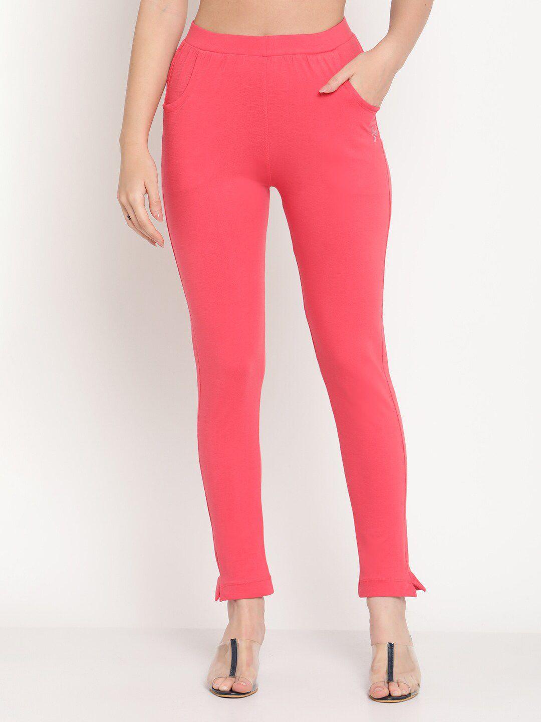 tag 7 women coral pink solid jeggings