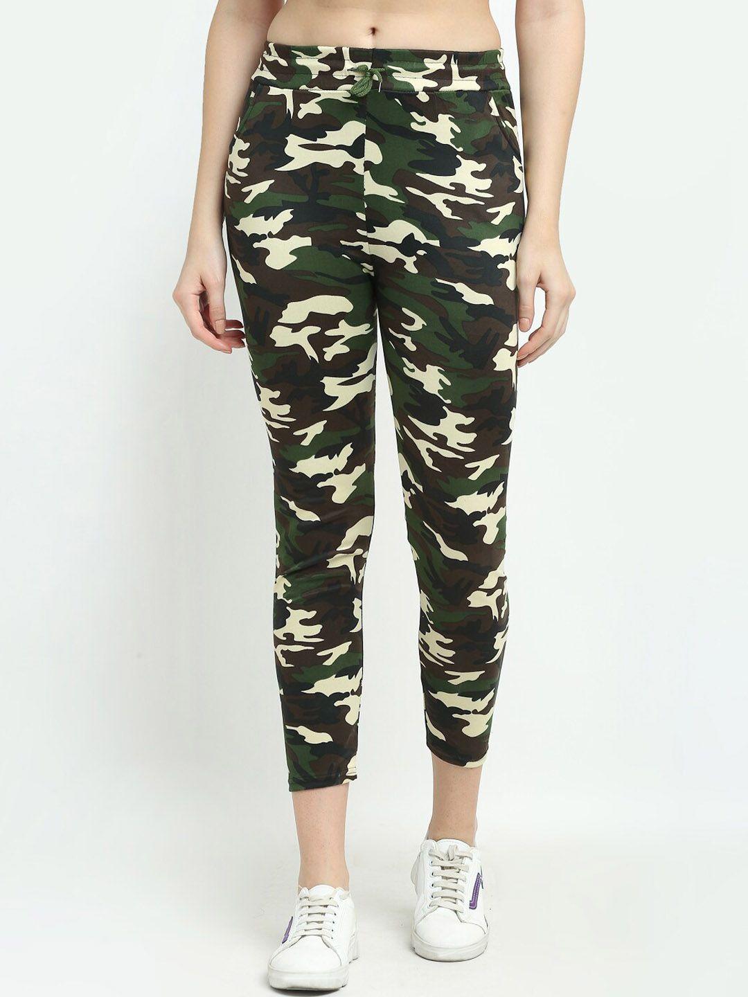 tag 7 women green camouflage printed comfort wrinkle free trousers