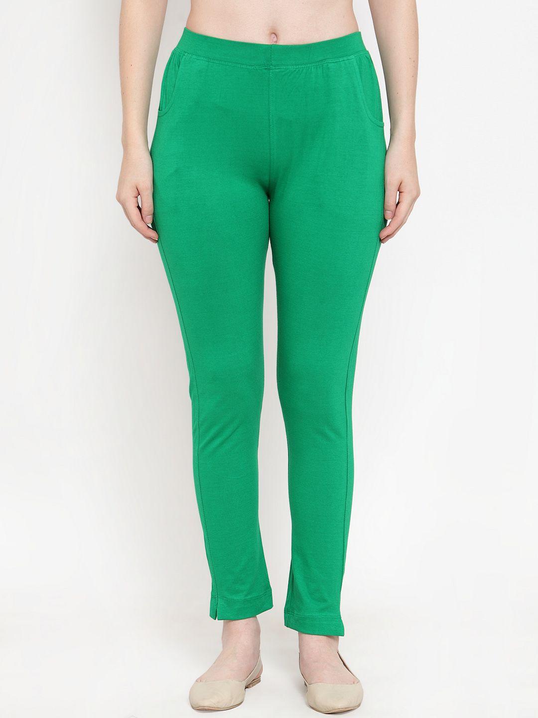 tag 7 women green solid ankle-length leggings