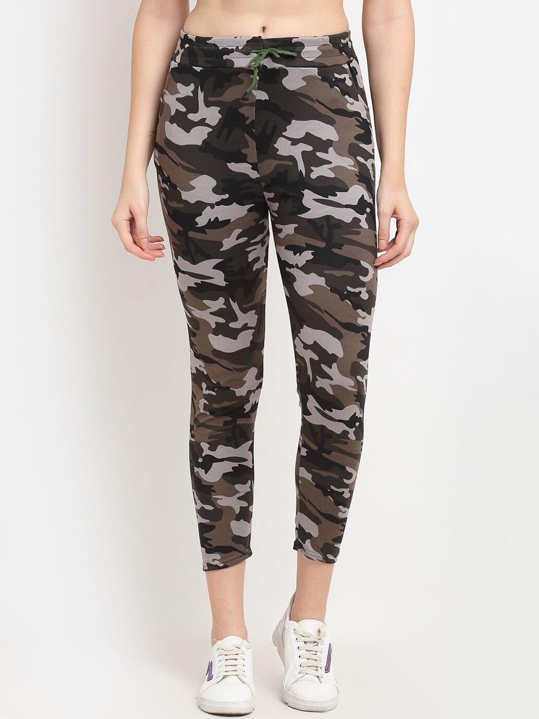 tag 7 women grey & beige camouflage printed trousers