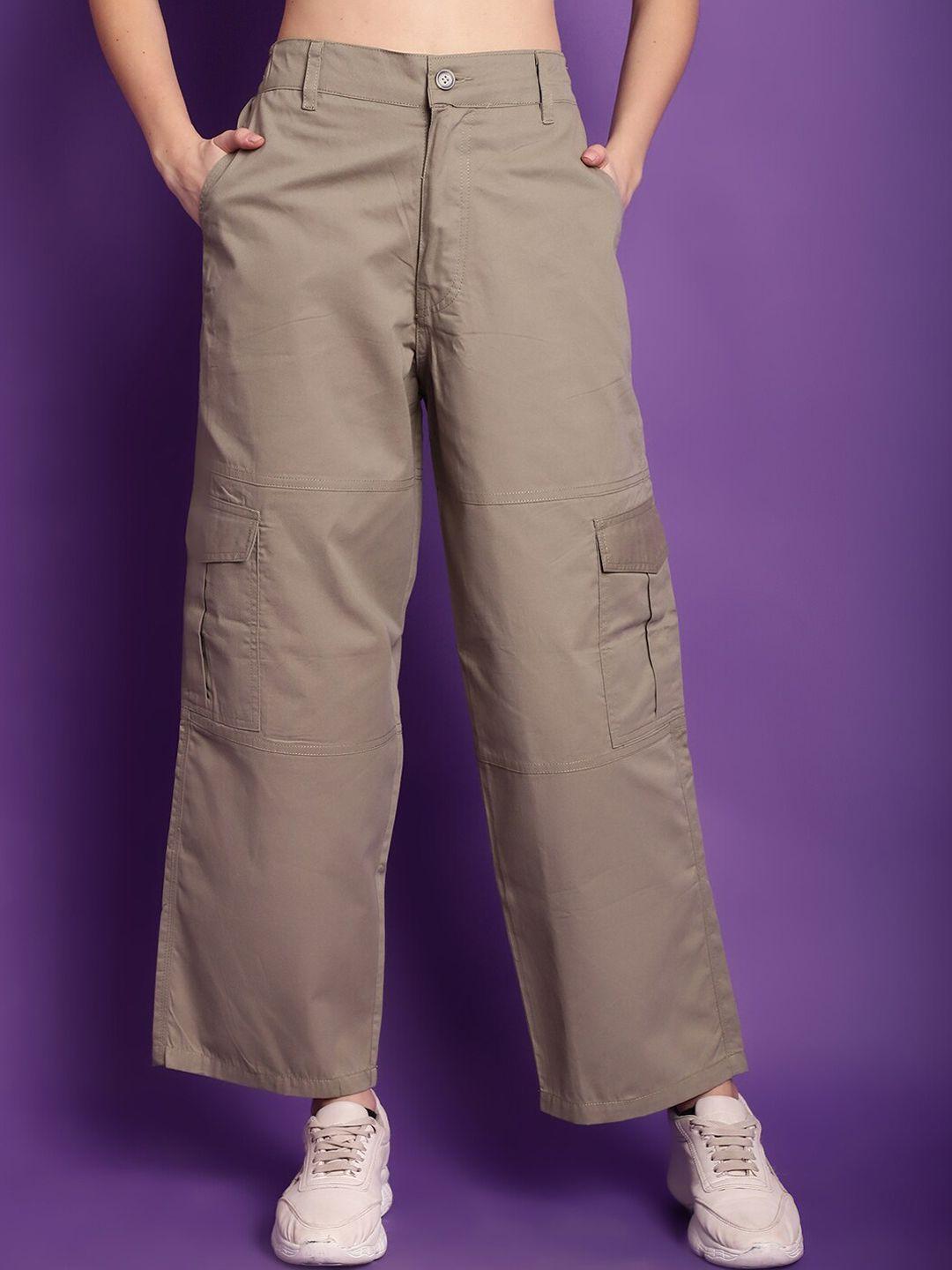 tag 7 women high rise relaxed straight leg straight fit cotton cargos trousers