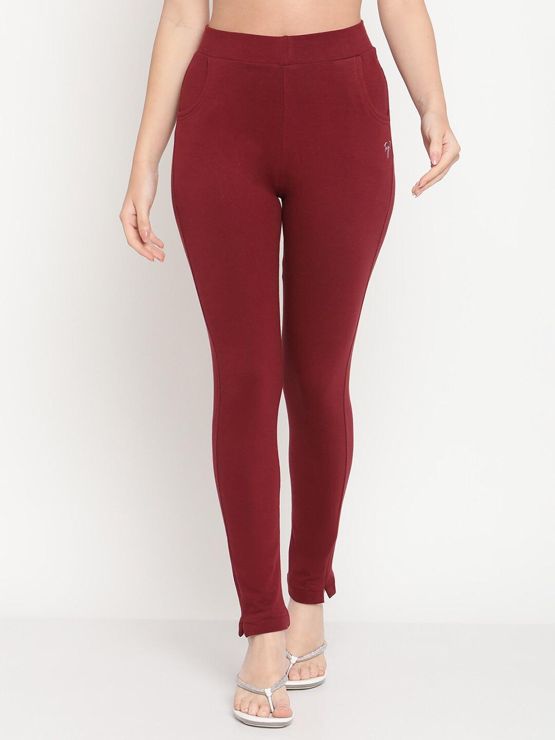 tag 7 women maroon solid jeggings