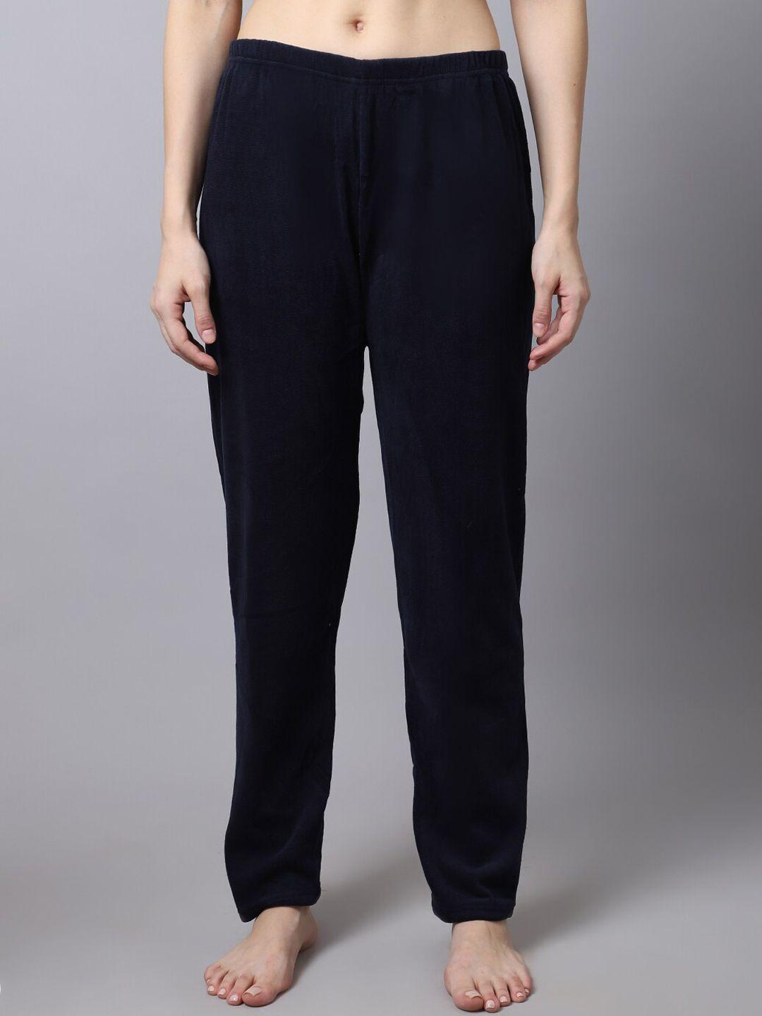 tag 7 women navy blue solid lounge pants