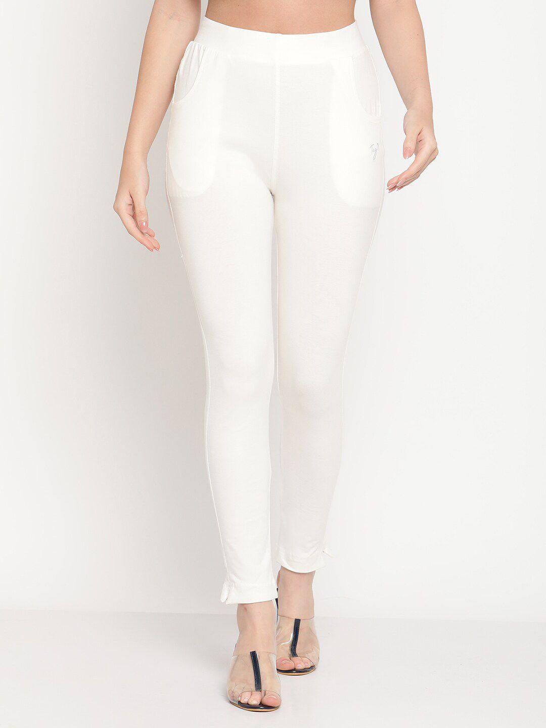 tag 7 women off white solid ankle length jeggings