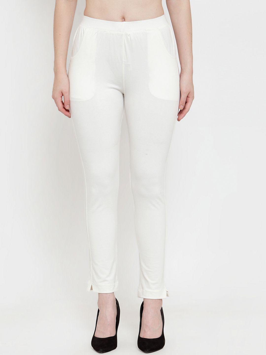 tag 7 women off white solid ankle-length leggings