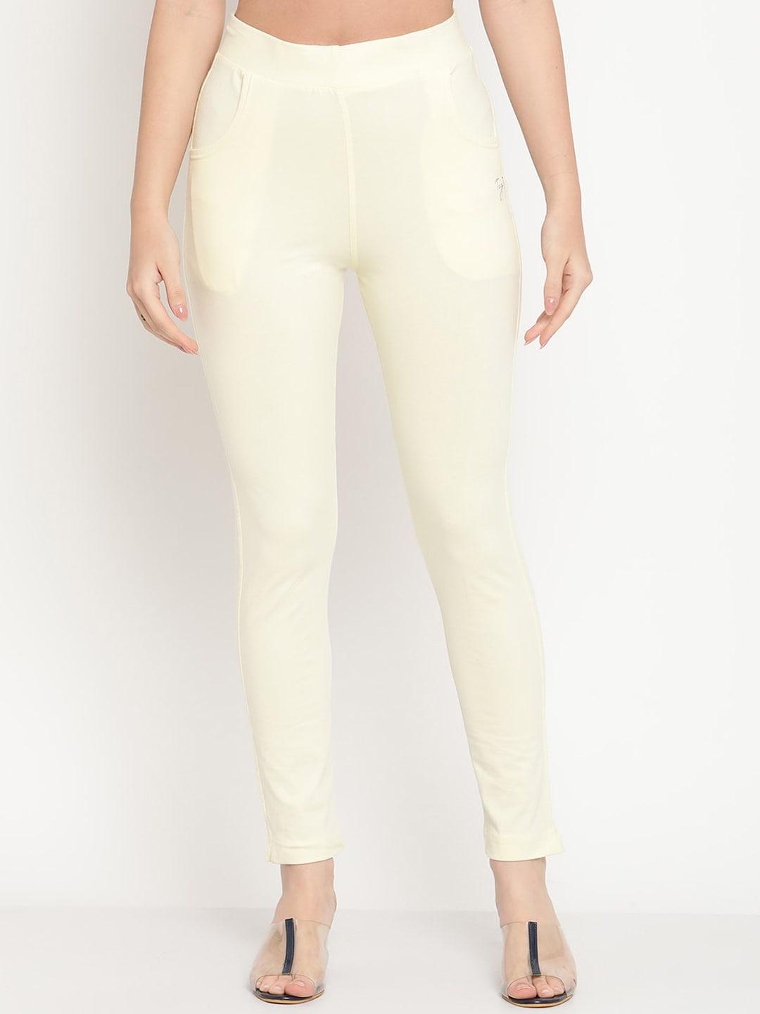 tag 7 women off-white solid ankle length leggings