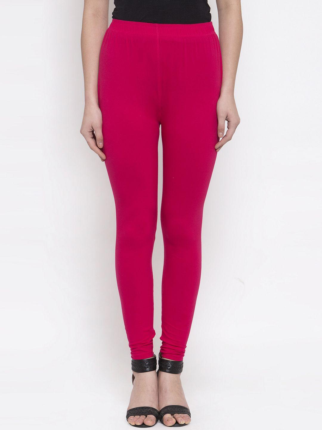 tag 7 women pink solid churidar-length leggings