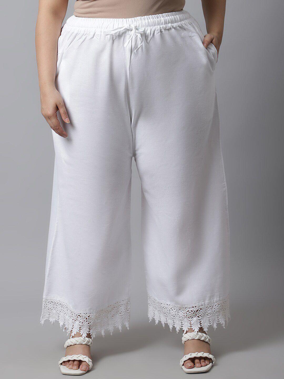tag 7 women plus size white solid linen ethnic palazzos