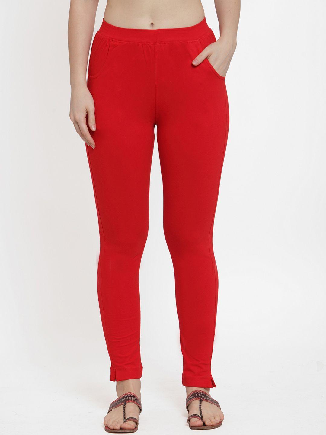 tag 7 women red solid ankle-length leggings
