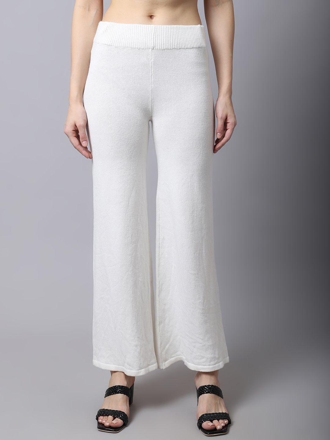 tag 7 women white relaxed straight leg flared trousers