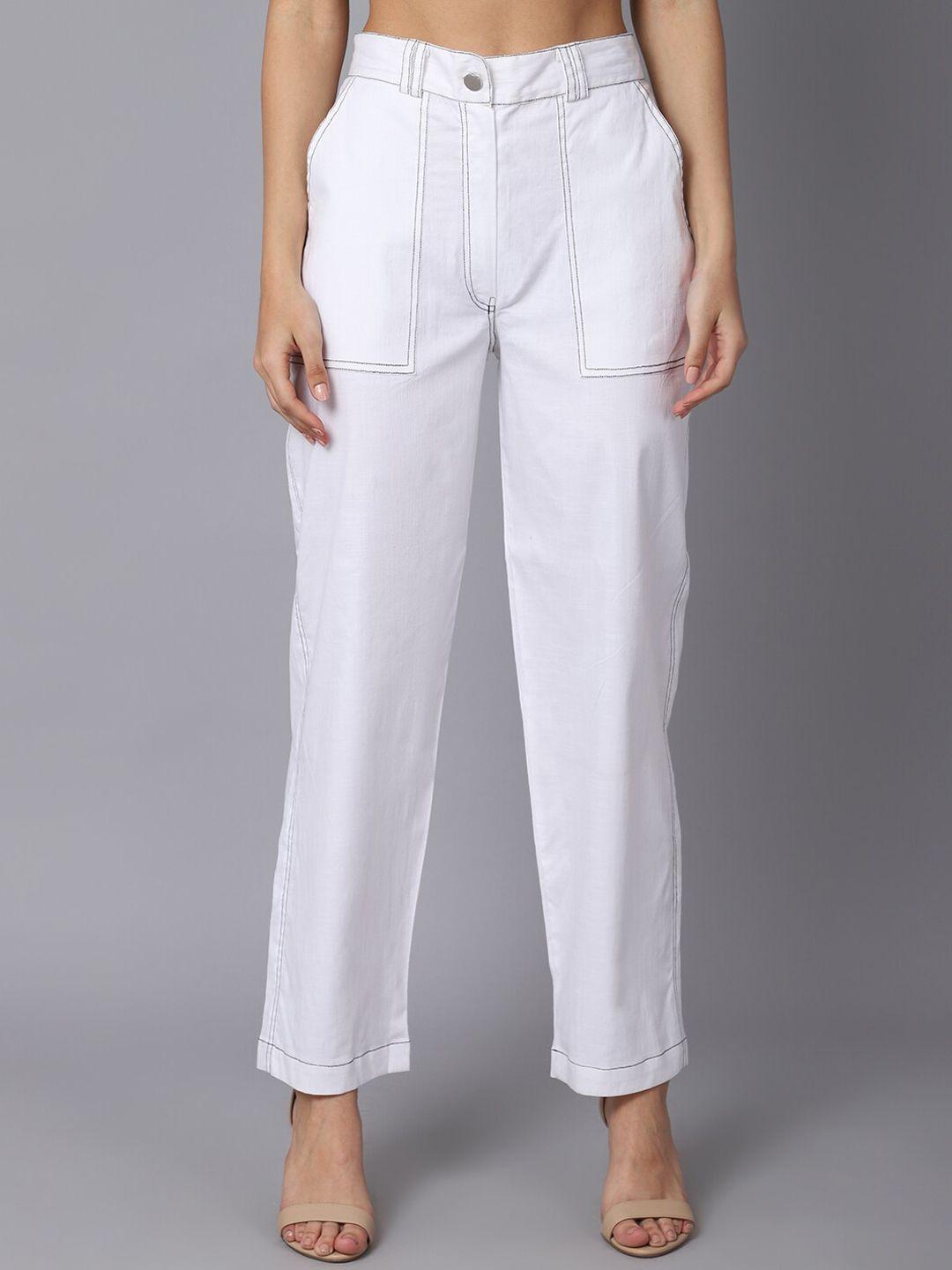 tag 7 women white smart straight fit trousers