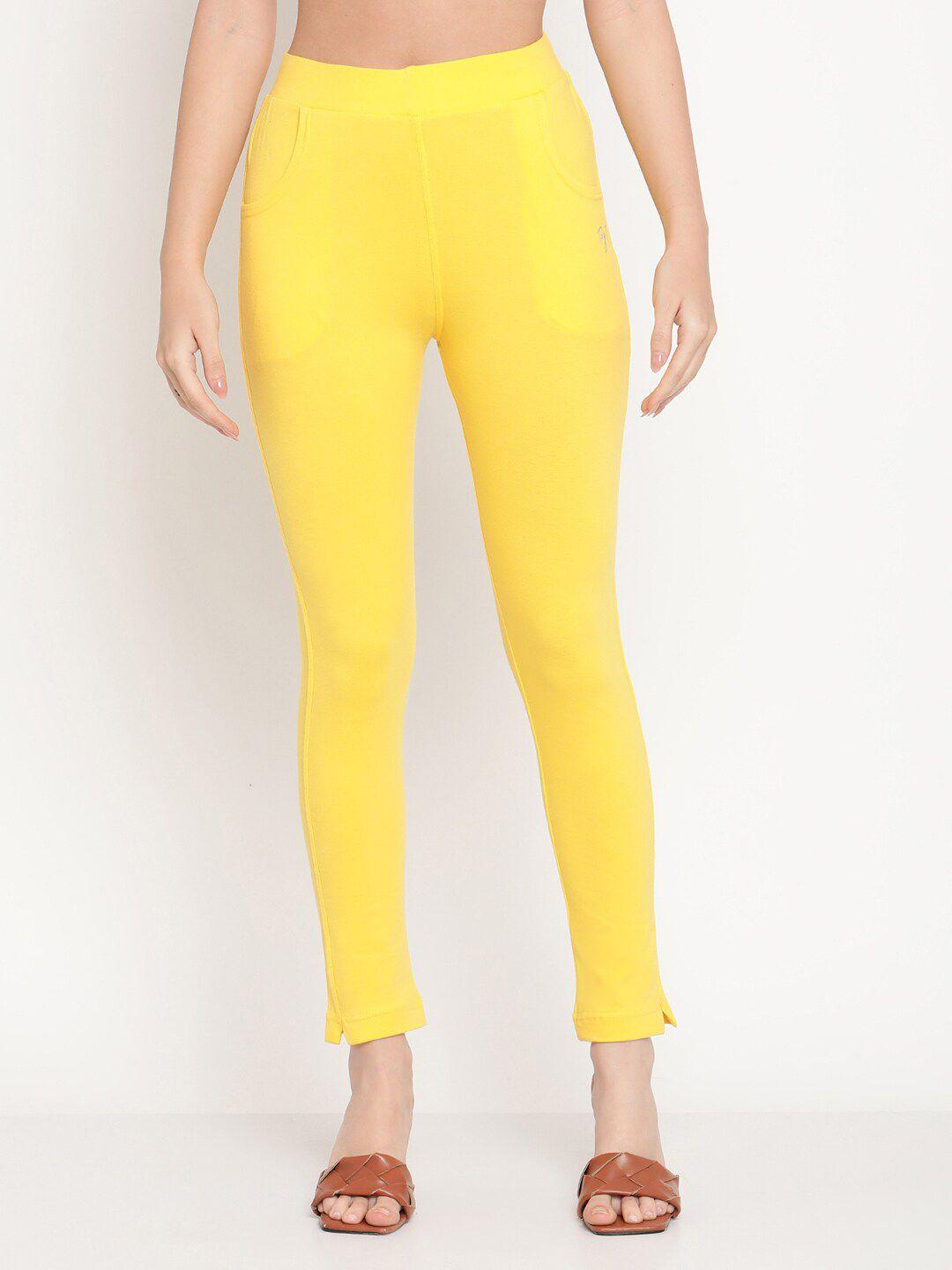 tag 7 women yellow solid jeggings