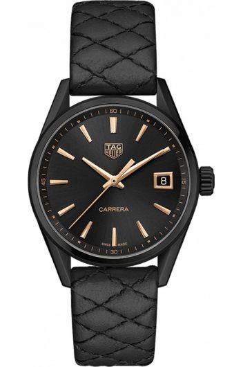 tag heuer carrera black dial quartz watch with calfskin strap for women - wbk1310.fc8257
