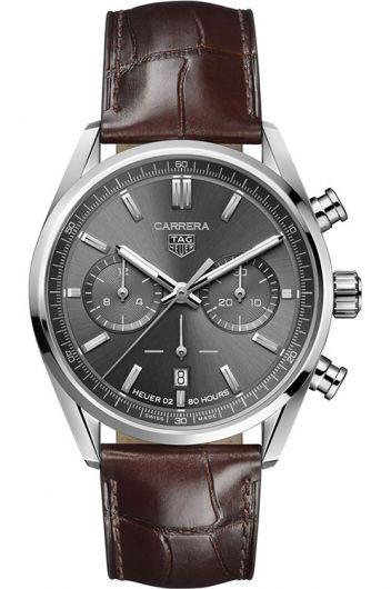 tag heuer carrera grey dial automatic watch with leather strap for men - cbn2012.fc6483