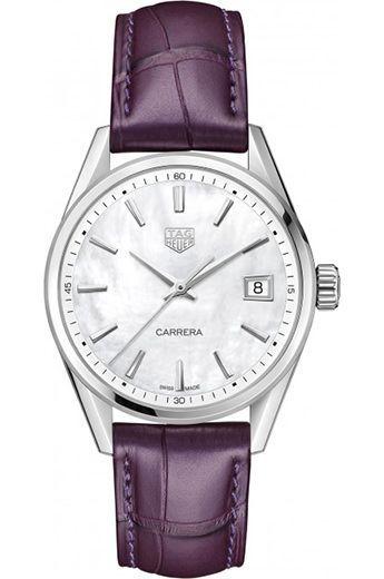 tag heuer carrera mop dial quartz watch with leather strap for women - wbk1311.fc8261
