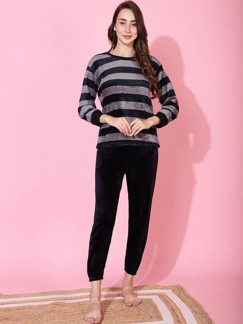 tag 7 black & grey striped t-shirt pyjama set