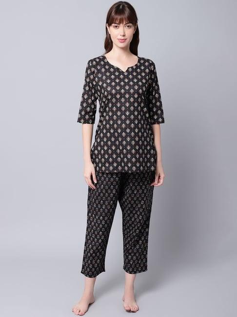 tag 7 black cotton printed kurti pant set