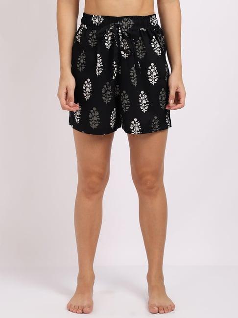 tag 7 black cotton printed shorts