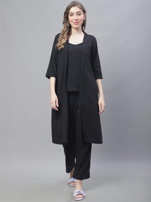 tag 7 black solid top & pant with shrug set