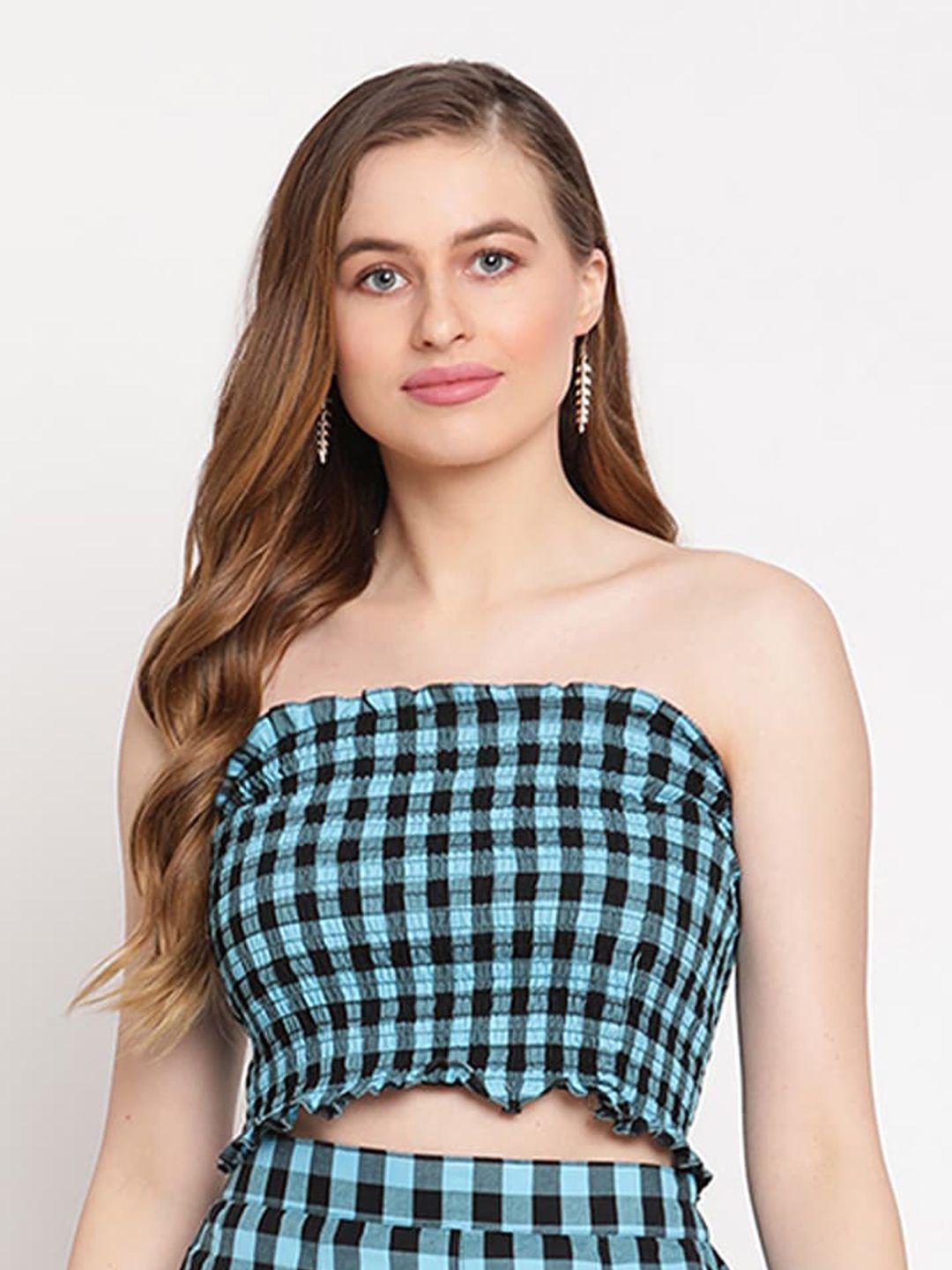 tag 7 blue & black checked tube crop top