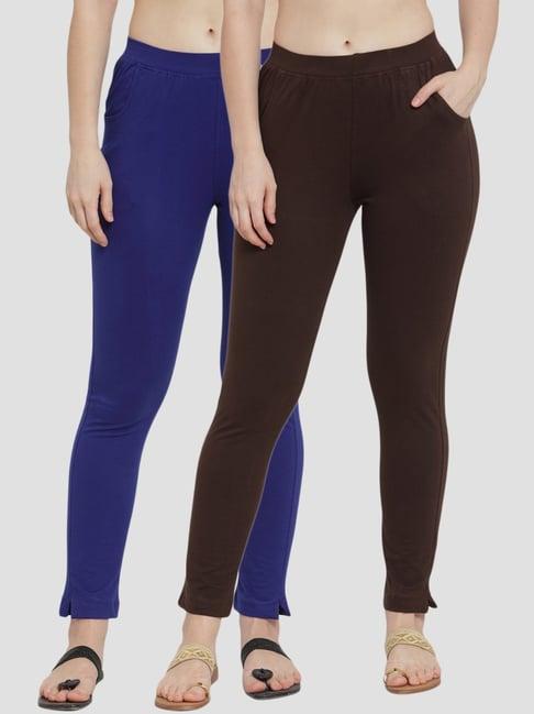 tag 7 blue & brown cotton leggings - pack of 2