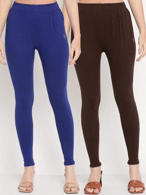 tag 7 blue & brown cotton leggings - pack of 2