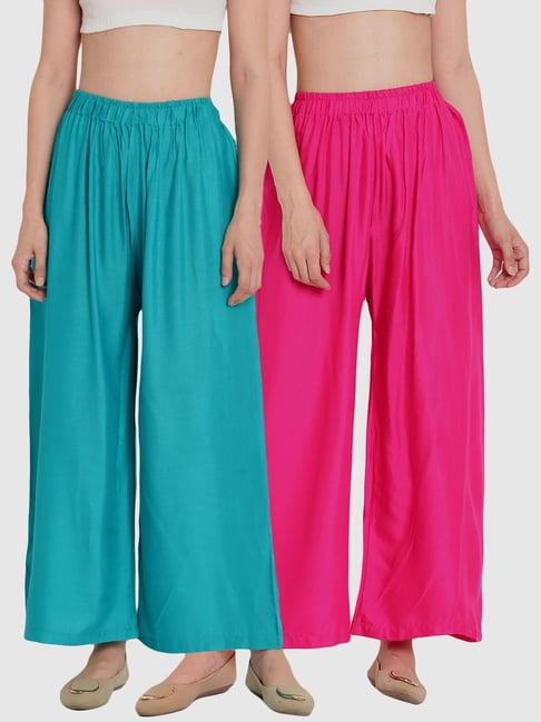 tag 7 blue & pink cotton palazzos - pack of 2