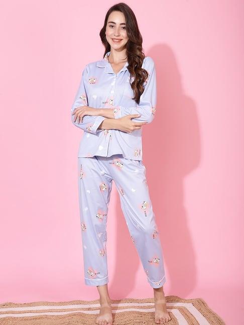 tag 7 blue cotton graphic print shirt pyjama set