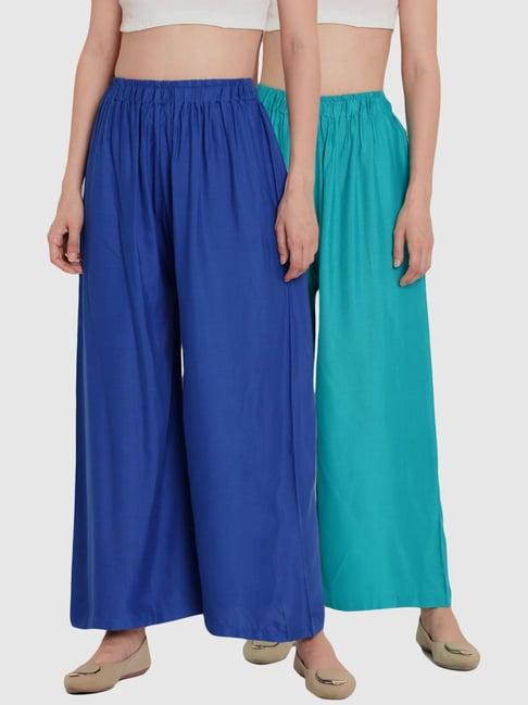 tag 7 blue cotton palazzos - pack of 2