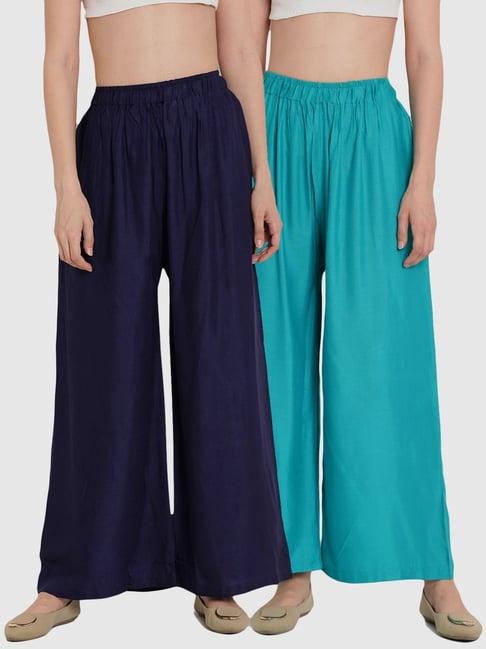 tag 7 blue cotton palazzos - pack of 2