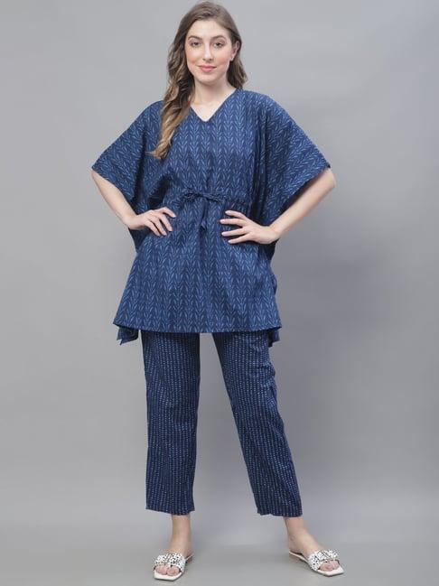 tag 7 blue printed kaftan top with pant set