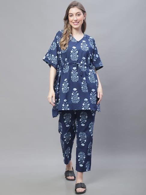 tag 7 blue printed kaftan top with pant set