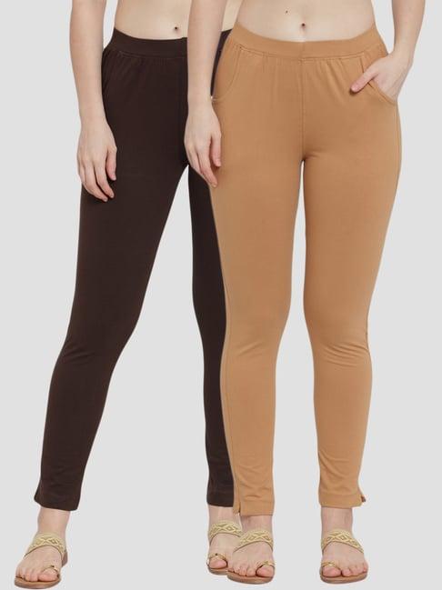 tag 7 brown & beige cotton leggings - pack of 2