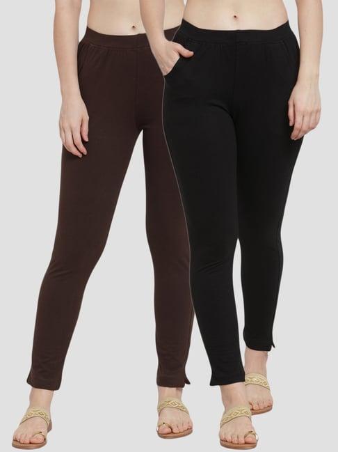 tag 7 brown & black cotton leggings - pack of 2