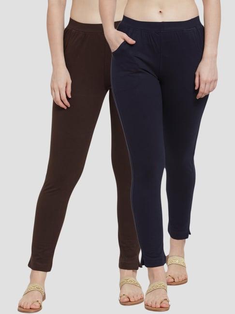 tag 7 brown & navy cotton leggings - pack of 2