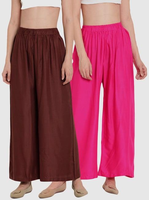 tag 7 brown & pink cotton palazzos - pack of 2