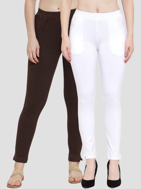 tag 7 brown & white cotton leggings - pack of 2