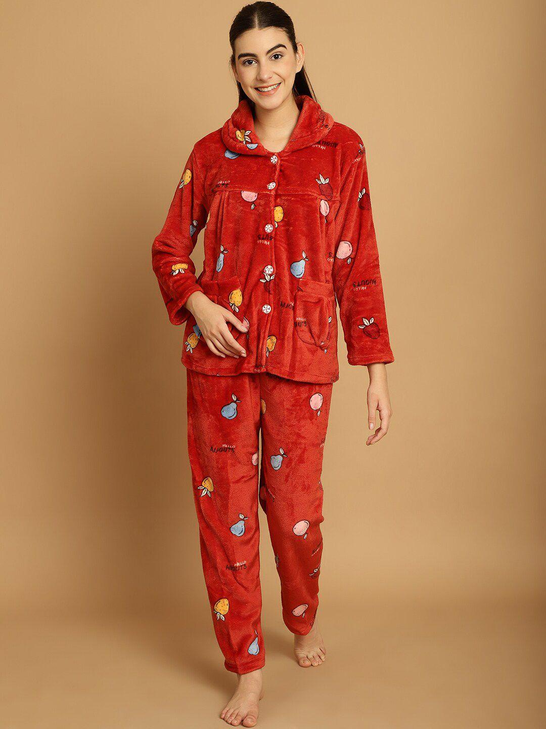 tag 7 conversational printed woolen fur shirt and pyjamas